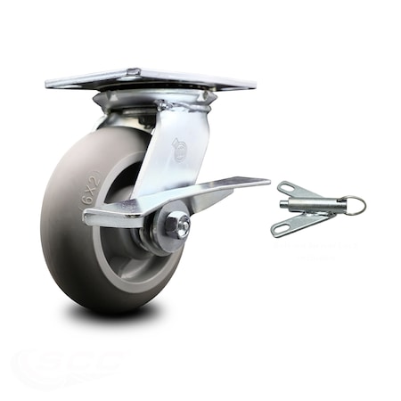 Service Caster 6 Inch Thermoplastic Rubber Caster with Roller Bearing and Brake/Swivel Lock SCC SCC-35S620-TPRRD-SLB-BSL